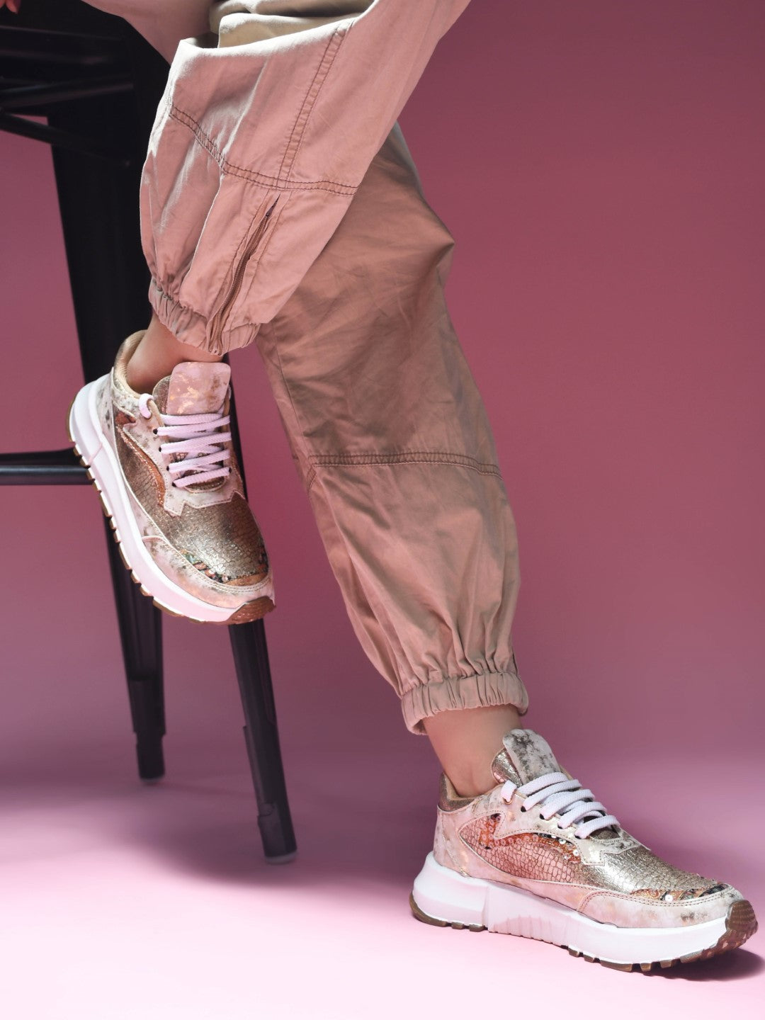 Metallic Mesh Chunky Sneakers For Women