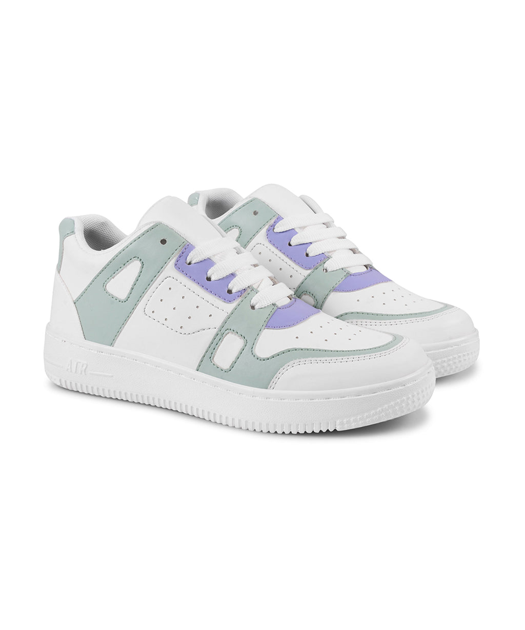 Sneakers with Dual-Tone Pastel Panels & Cushioned Sole