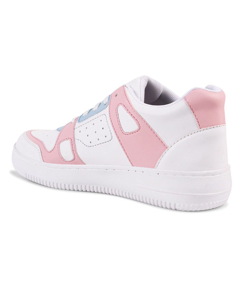 Sneakers with Dual-Tone Pastel Panels & Cushioned Sole
