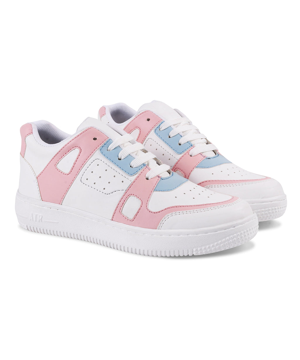 Sneakers with Dual-Tone Pastel Panels & Cushioned Sole