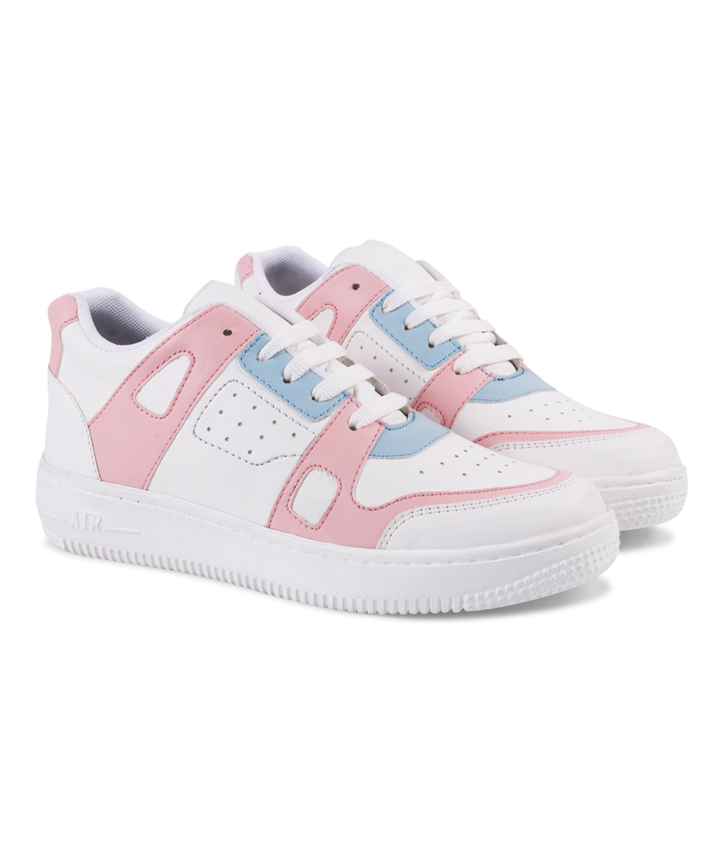 Sneakers with Dual-Tone Pastel Panels & Cushioned Sole
