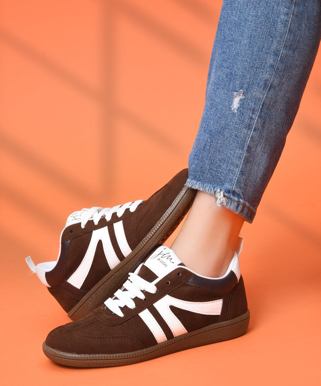 Jm Looks Casual Lace-Up Sneakers with Contrast Stripes