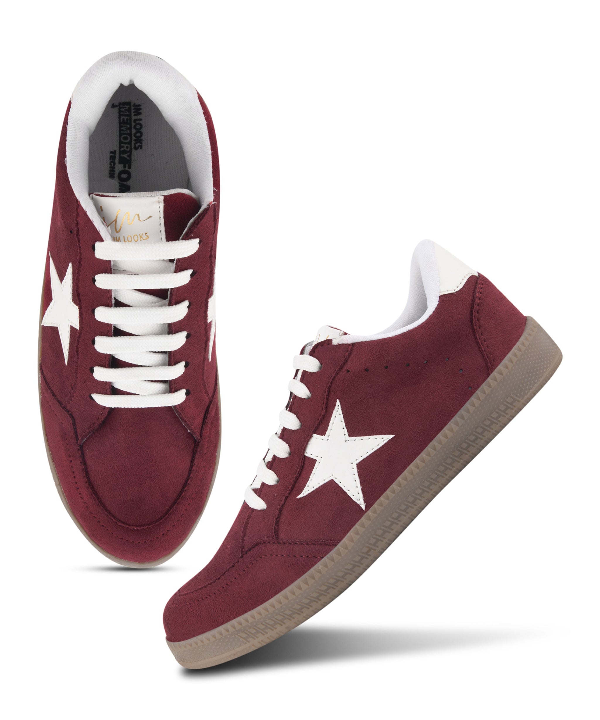 Vintage Inspired Star Sneakers for Women: Suede Lace-Up Shoes with Gum Sole