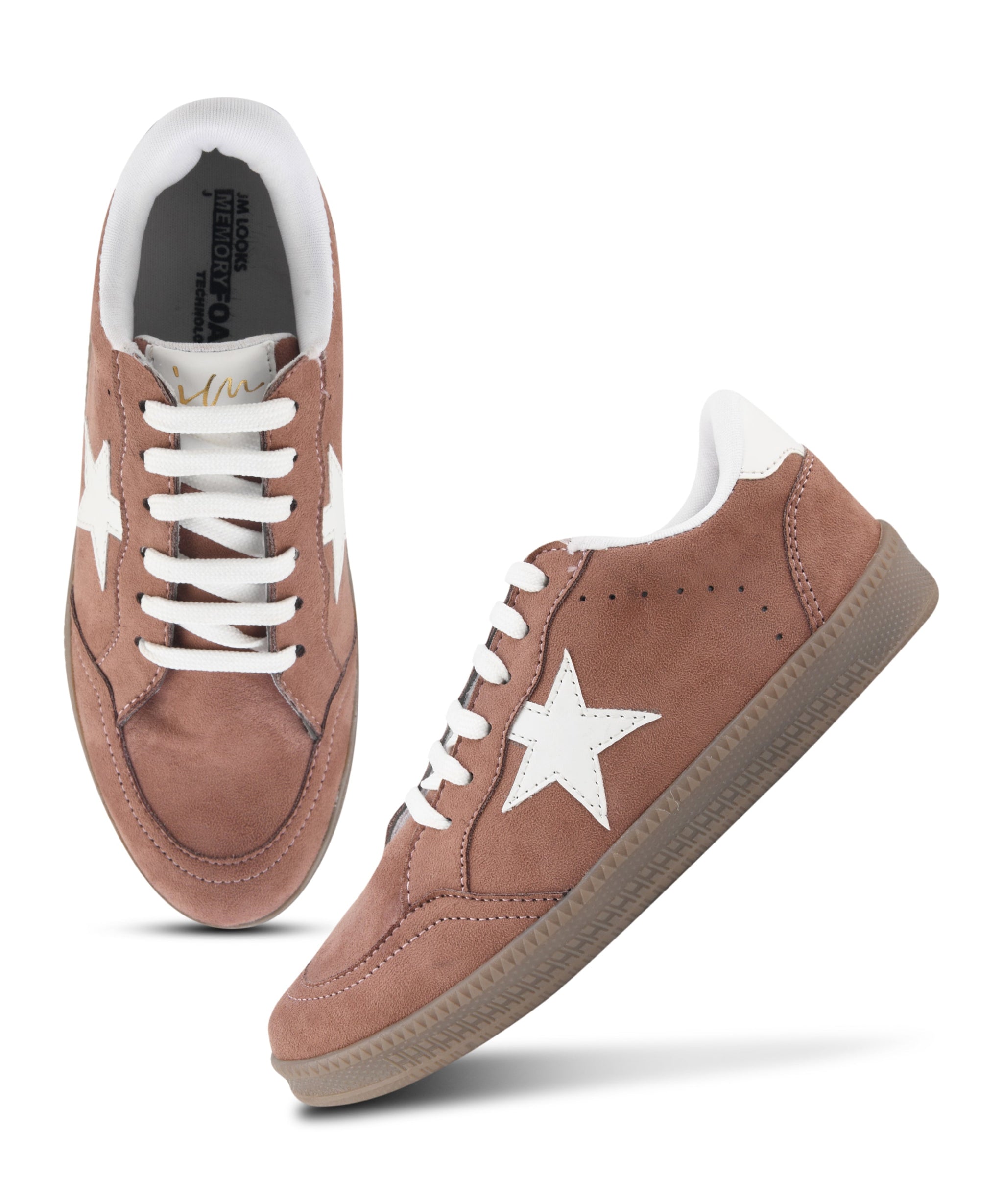 Vintage Inspired Star Sneakers for Women: Suede Lace-Up Shoes with Gum Sole