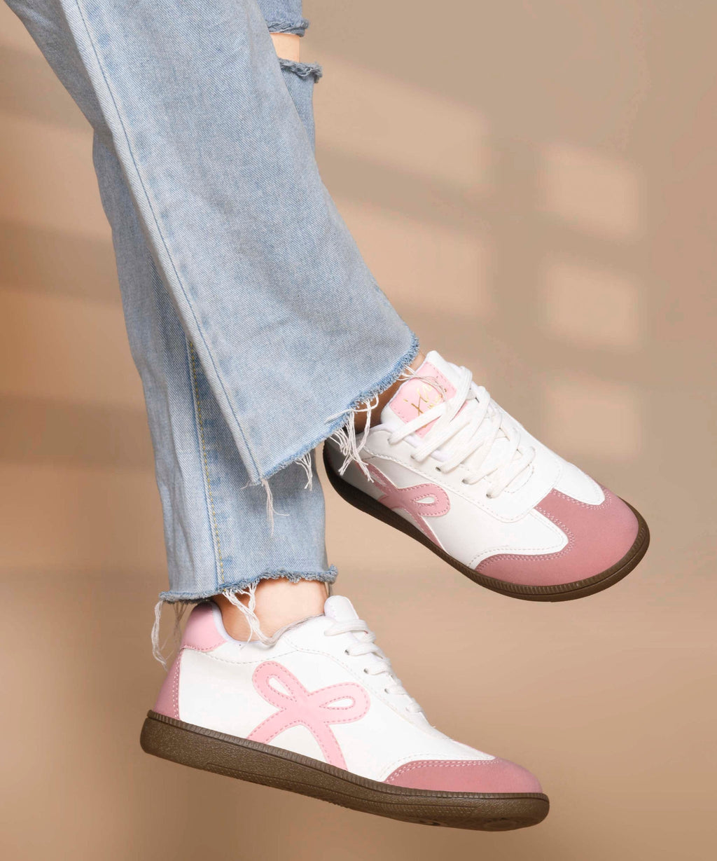 Women's Sneakers Lace-Up Casual Sneakers for Girls, Bow Ribbon Design