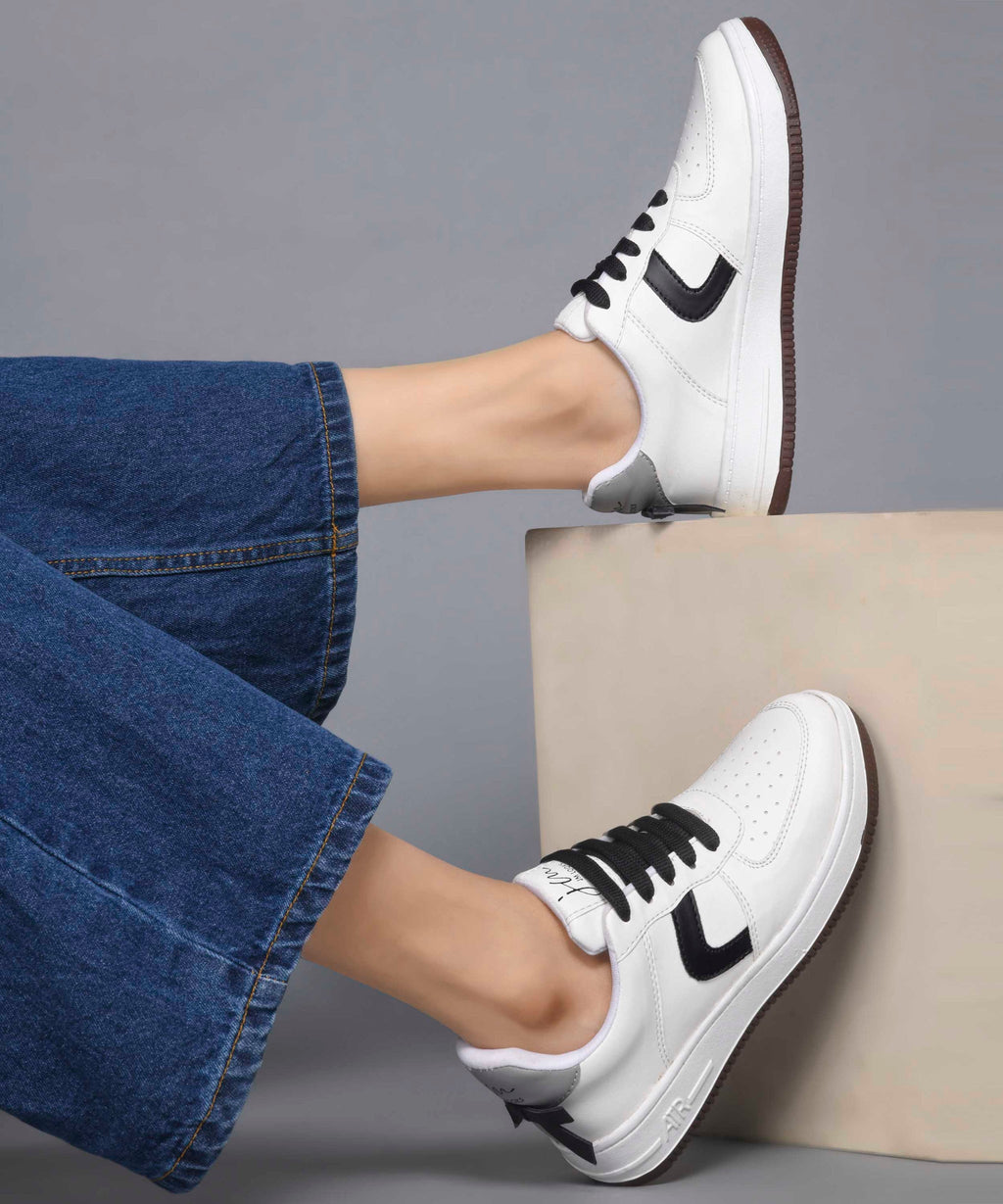 Women's Low Top Lace-Up Bow Casual Sneakers with Perforated Detailing