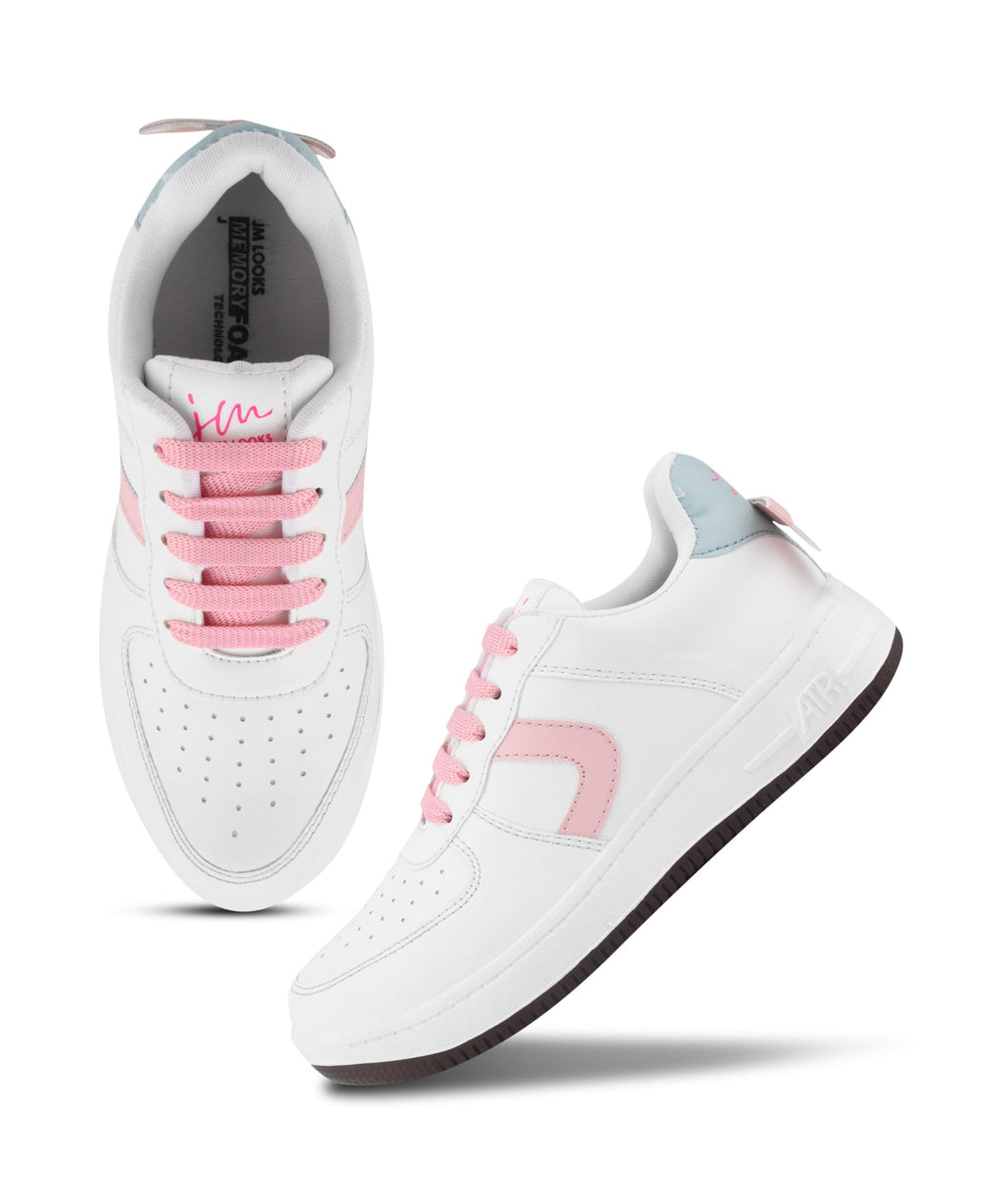 Women's Low Top Lace-Up Bow Casual Sneakers with Perforated Detailing