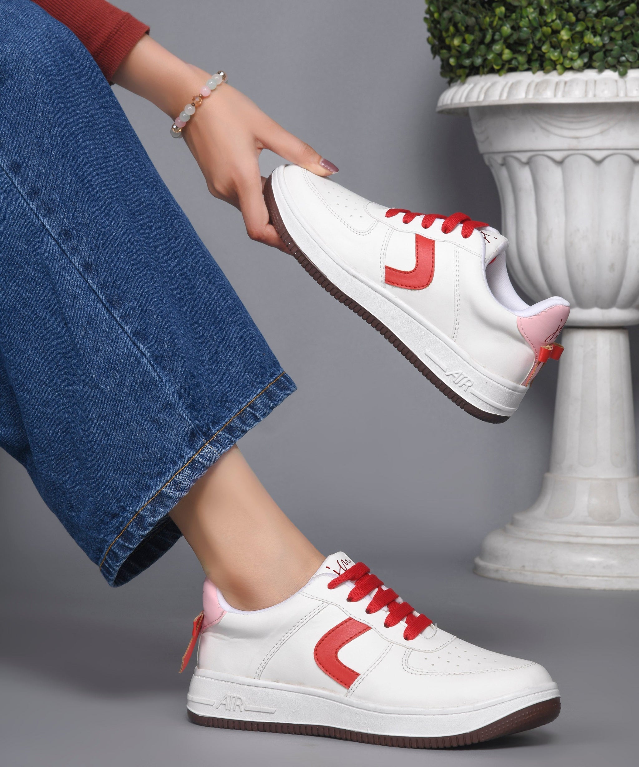 Women's Low Top Lace-Up Bow Casual Sneakers with Perforated Detailing