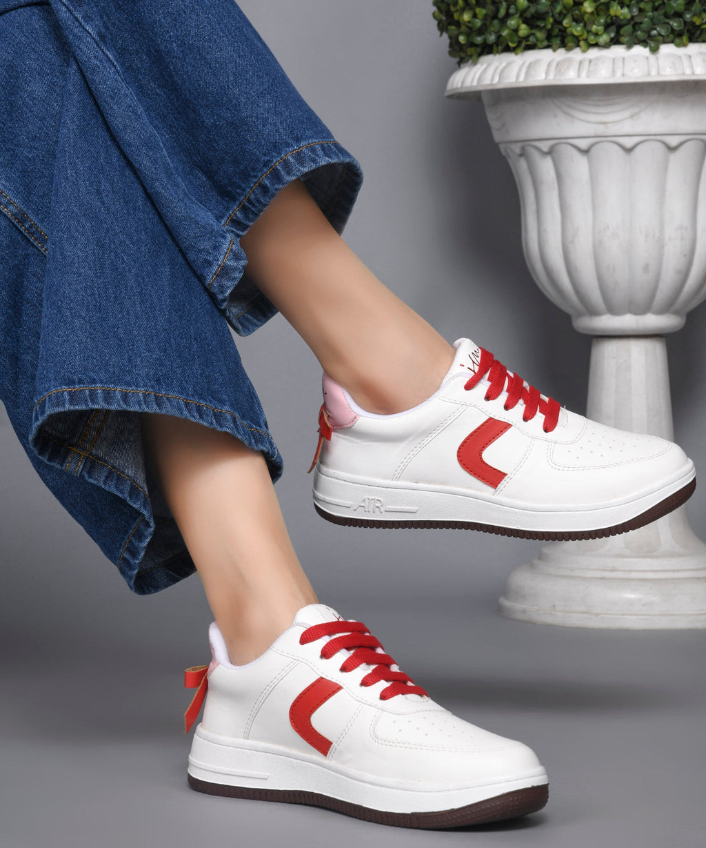 Women's Low Top Lace-Up Bow Casual Sneakers with Perforated Detailing