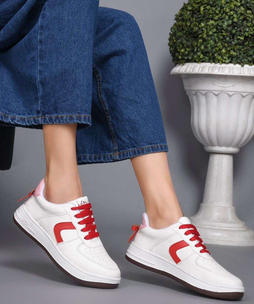 Women's Low Top Lace-Up Bow Casual Sneakers with Perforated Detailing