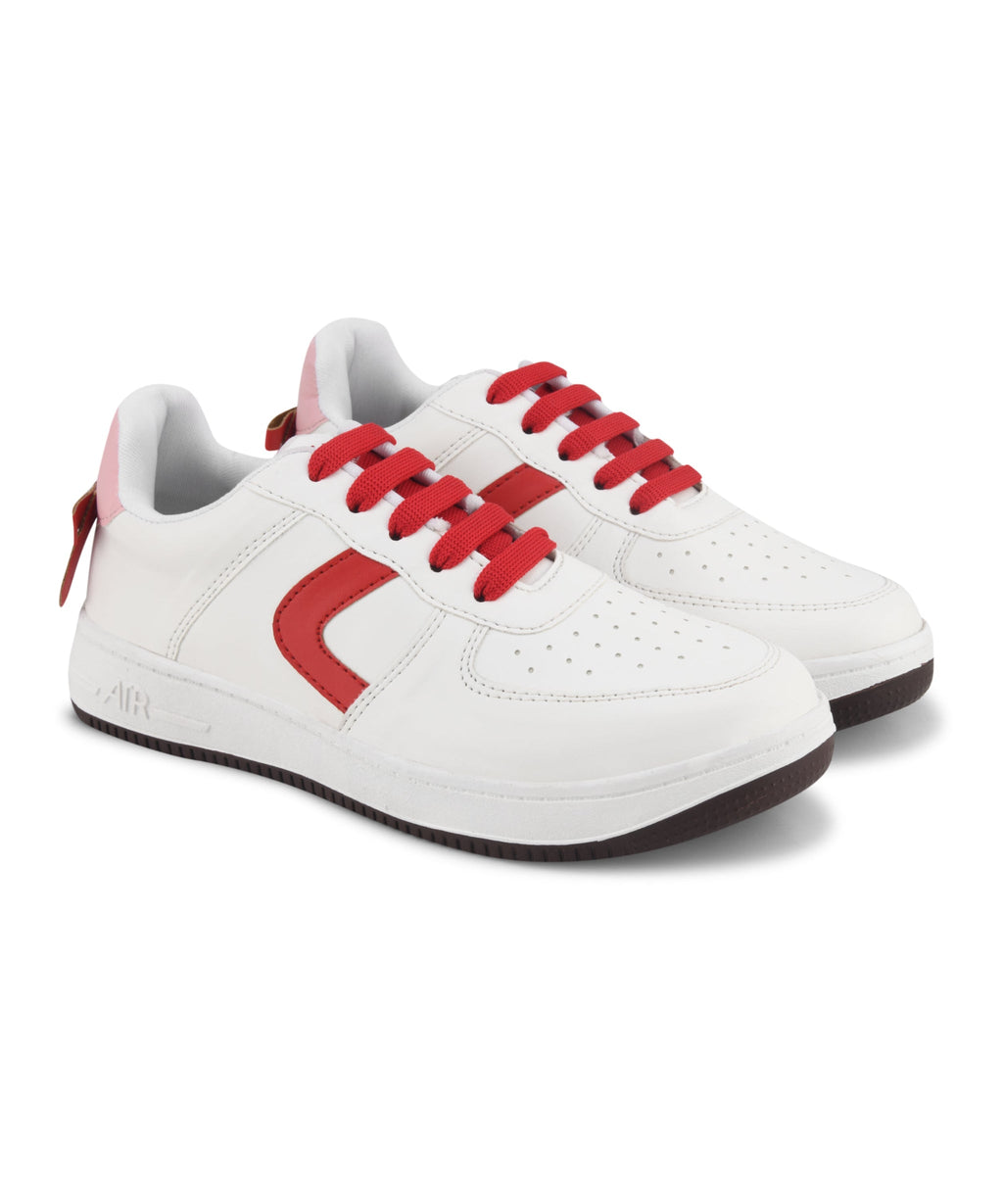 Women's Low Top Lace-Up Bow Casual Sneakers with Perforated Detailing