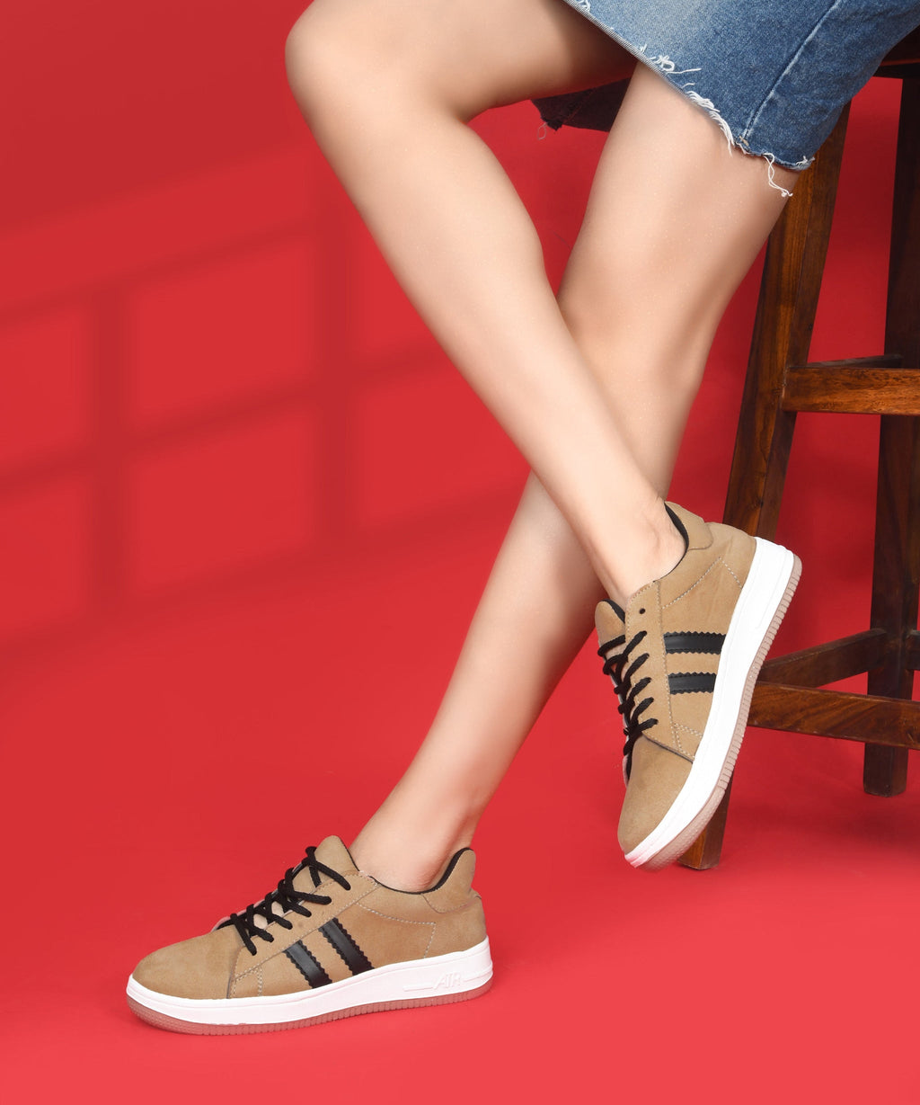 Minimal Suede Low-Top Sneakers with soft gum Sole & Contrast Side Stripes