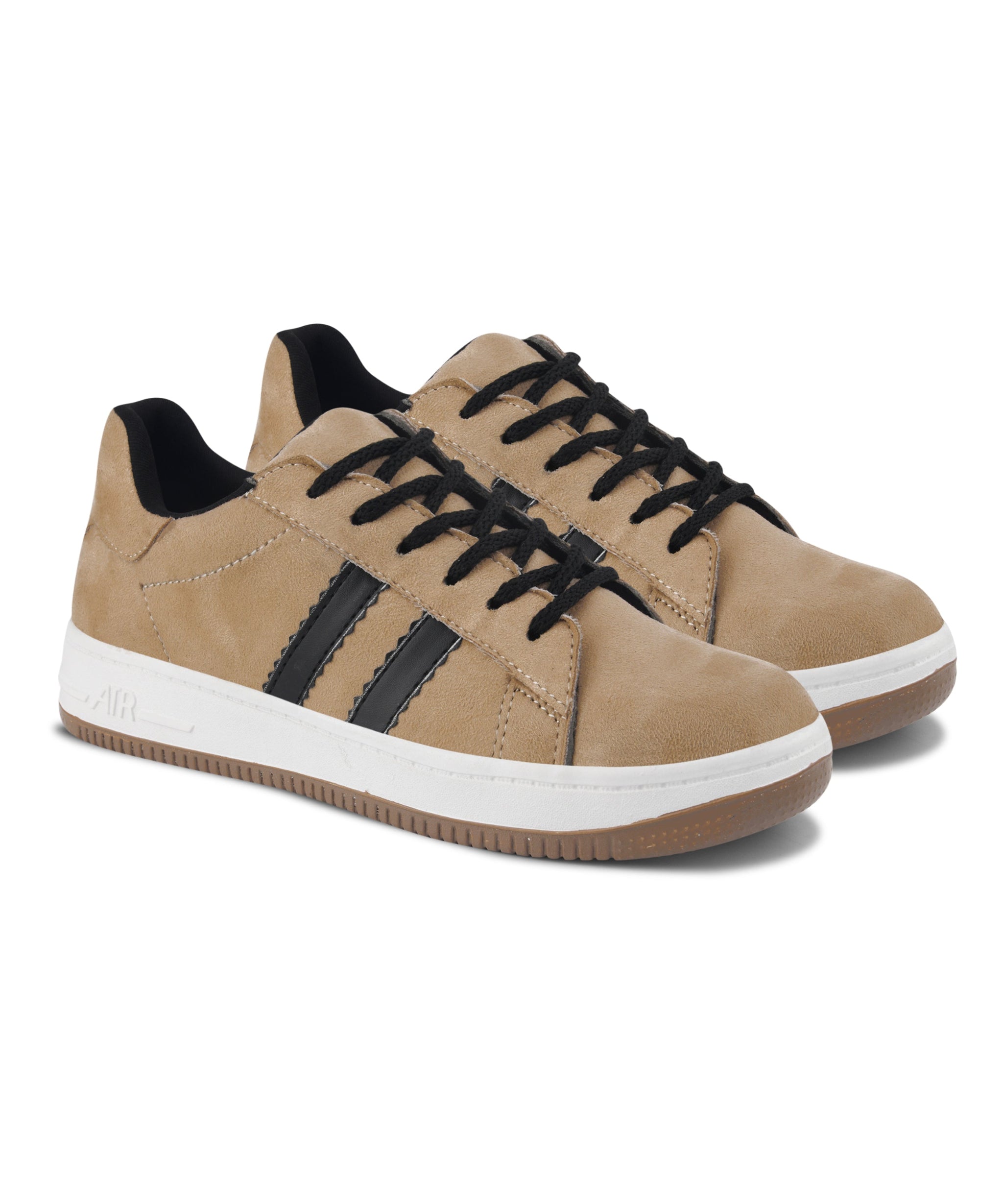 Minimal Suede Low-Top Sneakers with soft gum Sole & Contrast Side Stripes