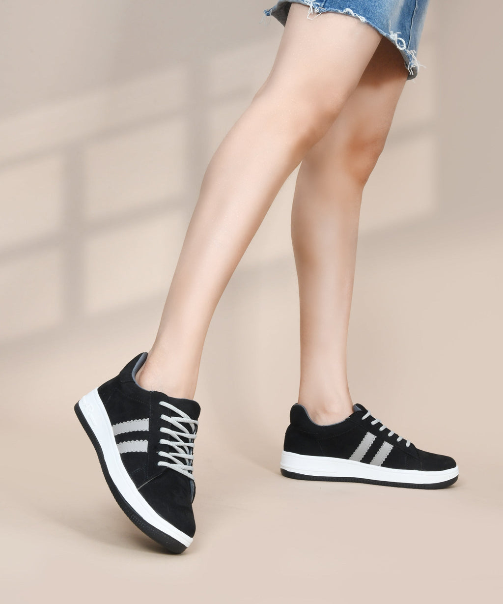 Minimal Suede Low-Top Sneakers with soft gum Sole & Contrast Side Stripes
