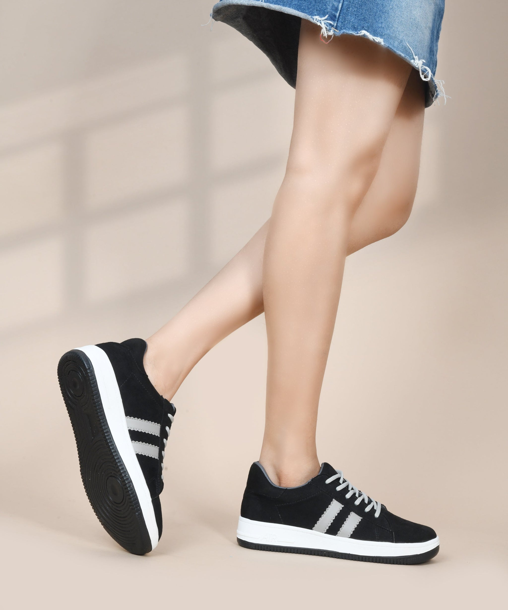 Minimal Suede Low-Top Sneakers with soft gum Sole & Contrast Side Stripes