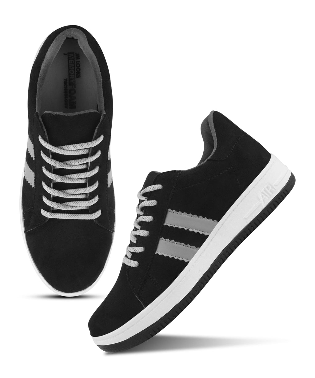 Minimal Suede Low-Top Sneakers with soft gum Sole & Contrast Side Stripes
