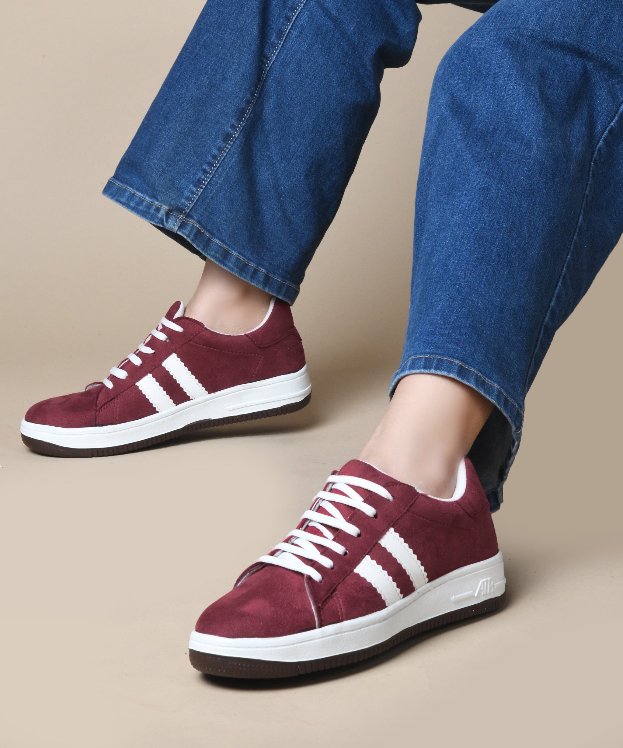 Minimal Suede Low-Top Sneakers with soft gum Sole & Contrast Side Stripes