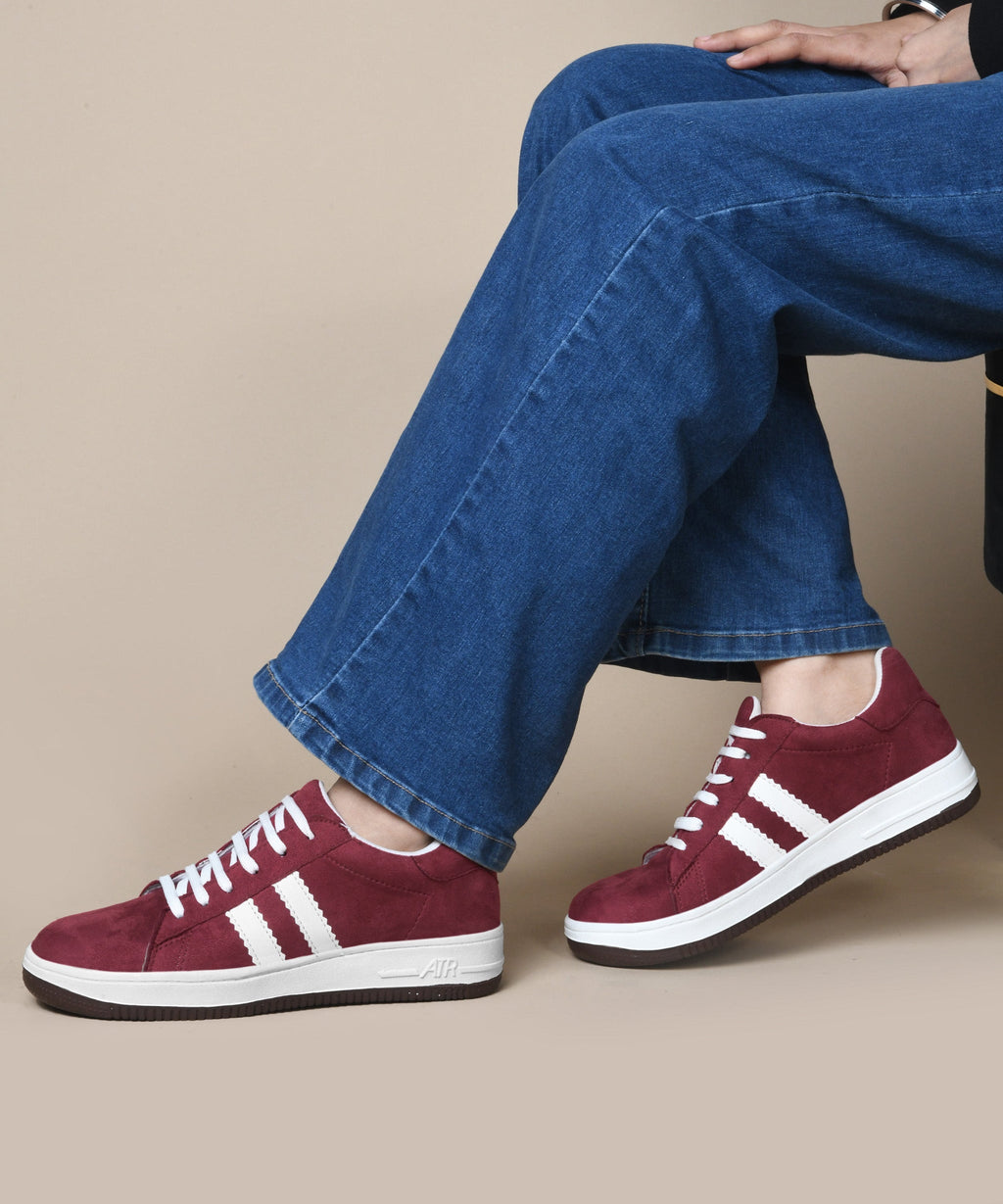 Minimal Suede Low-Top Sneakers with soft gum Sole & Contrast Side Stripes