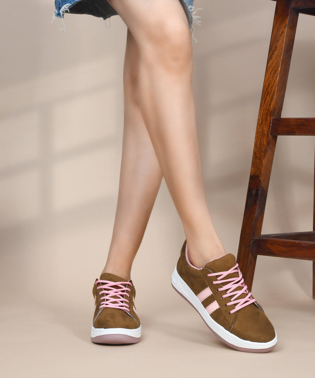 Minimal Suede Low-Top Sneakers with soft gum Sole & Contrast Side Stripes