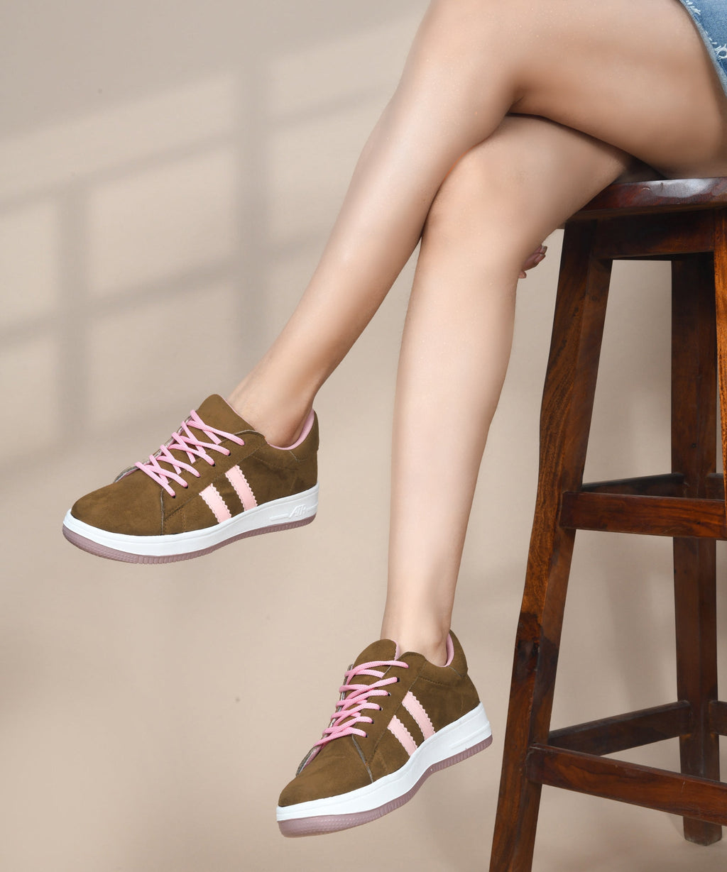 Minimal Suede Low-Top Sneakers with soft gum Sole & Contrast Side Stripes