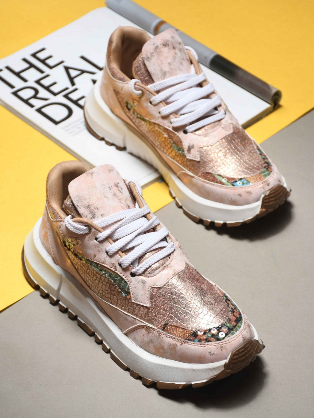 Metallic Mesh Chunky Sneakers For Women