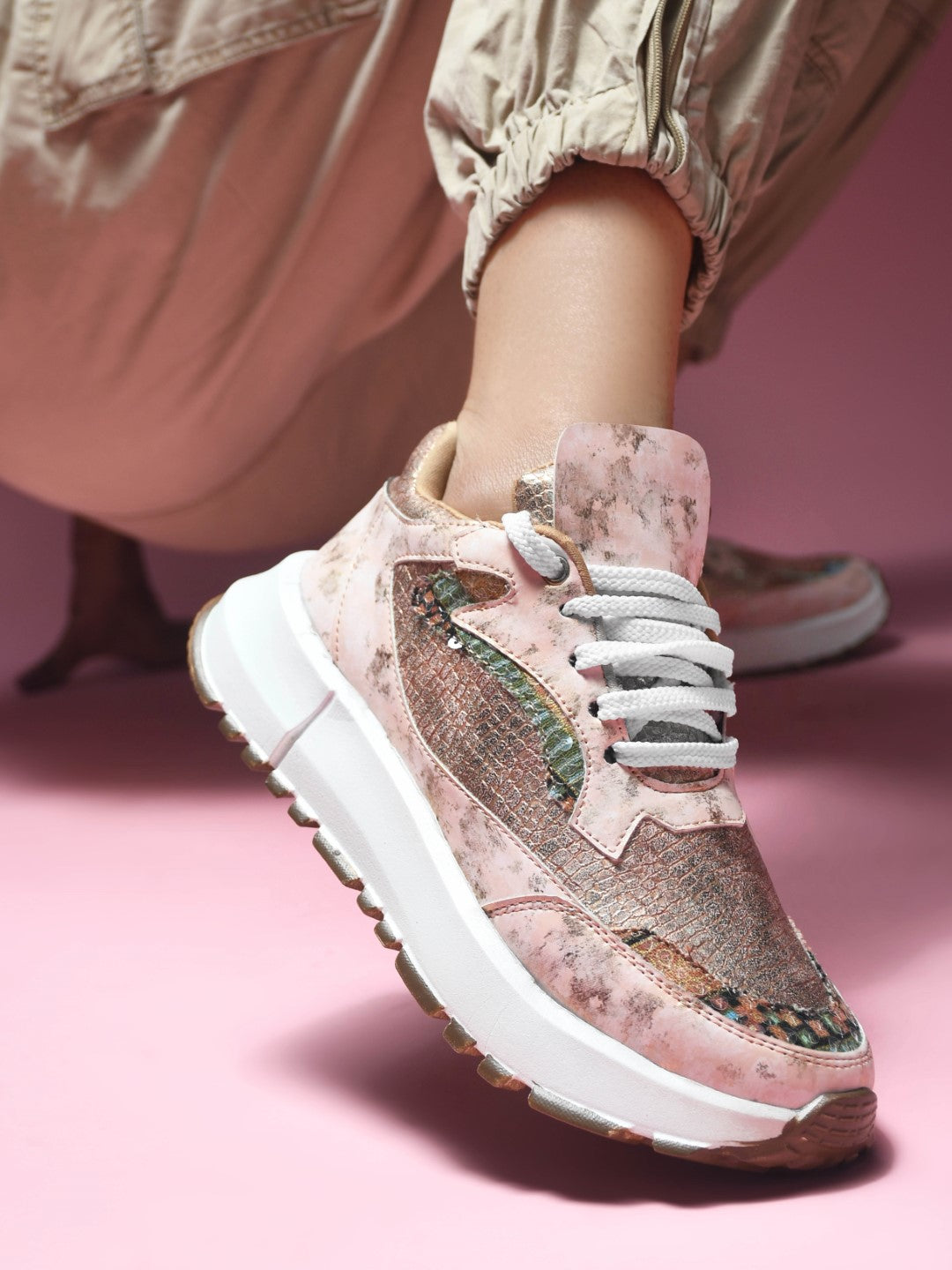 Metallic Mesh Chunky Sneakers For Women
