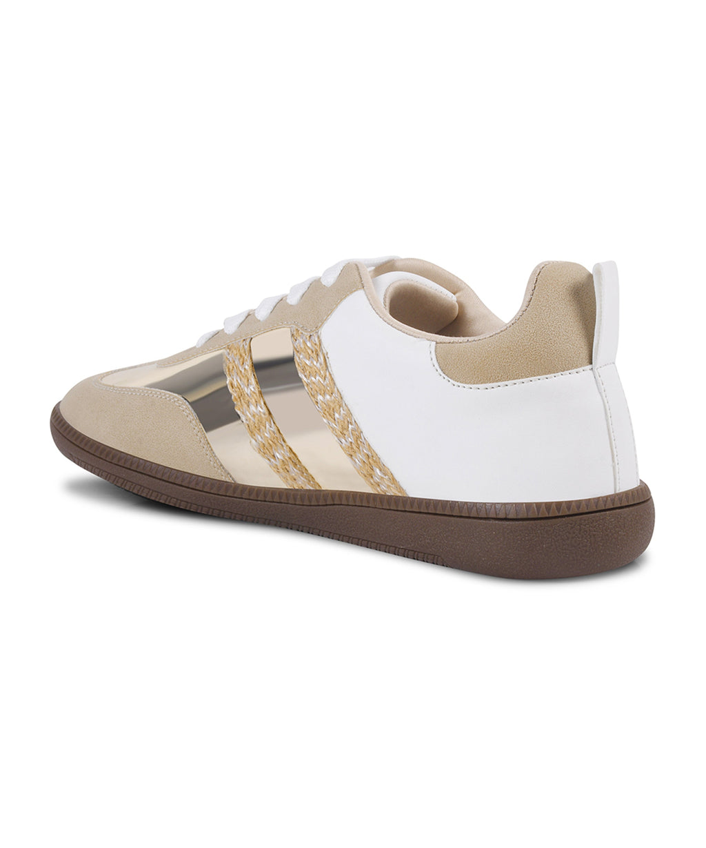Trendy Sneakers with Metallic Panels & Braided Detailing