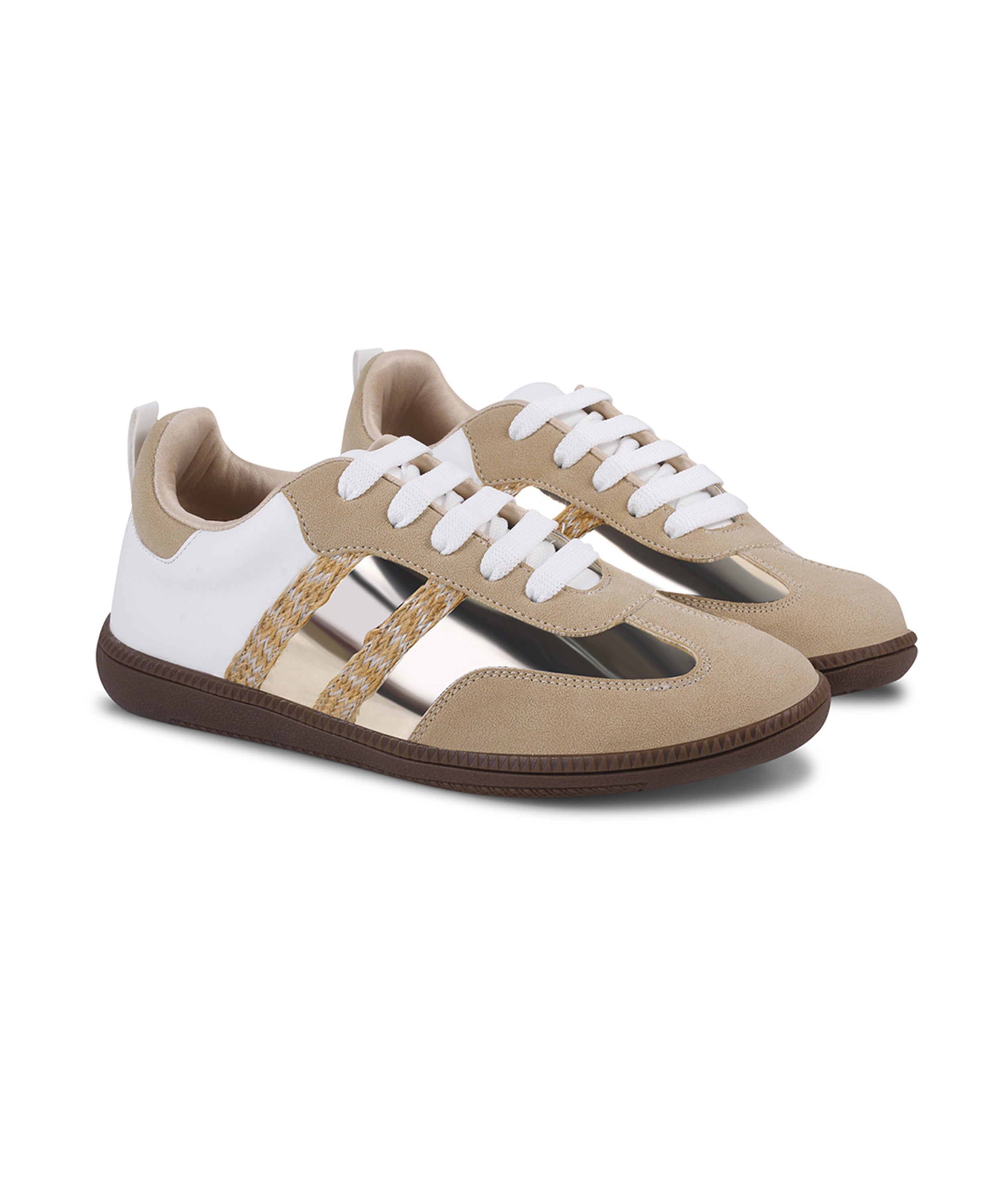 Trendy Sneakers with Metallic Panels & Braided Detailing