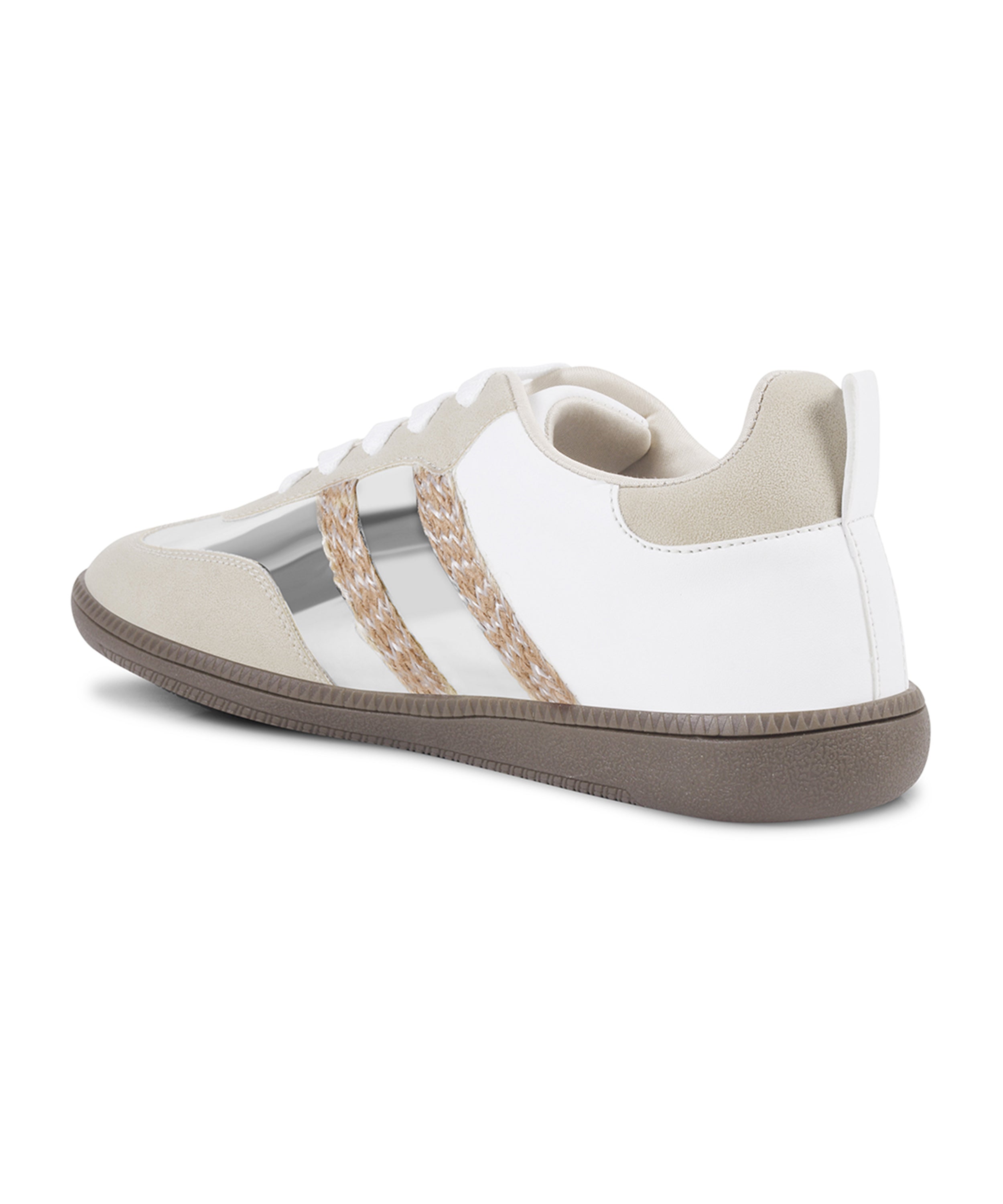 Trendy Sneakers with Metallic Panels & Braided Detailing