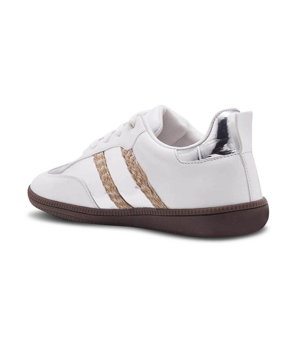 Trendy Sneakers with Metallic Panels & Braided Detailing