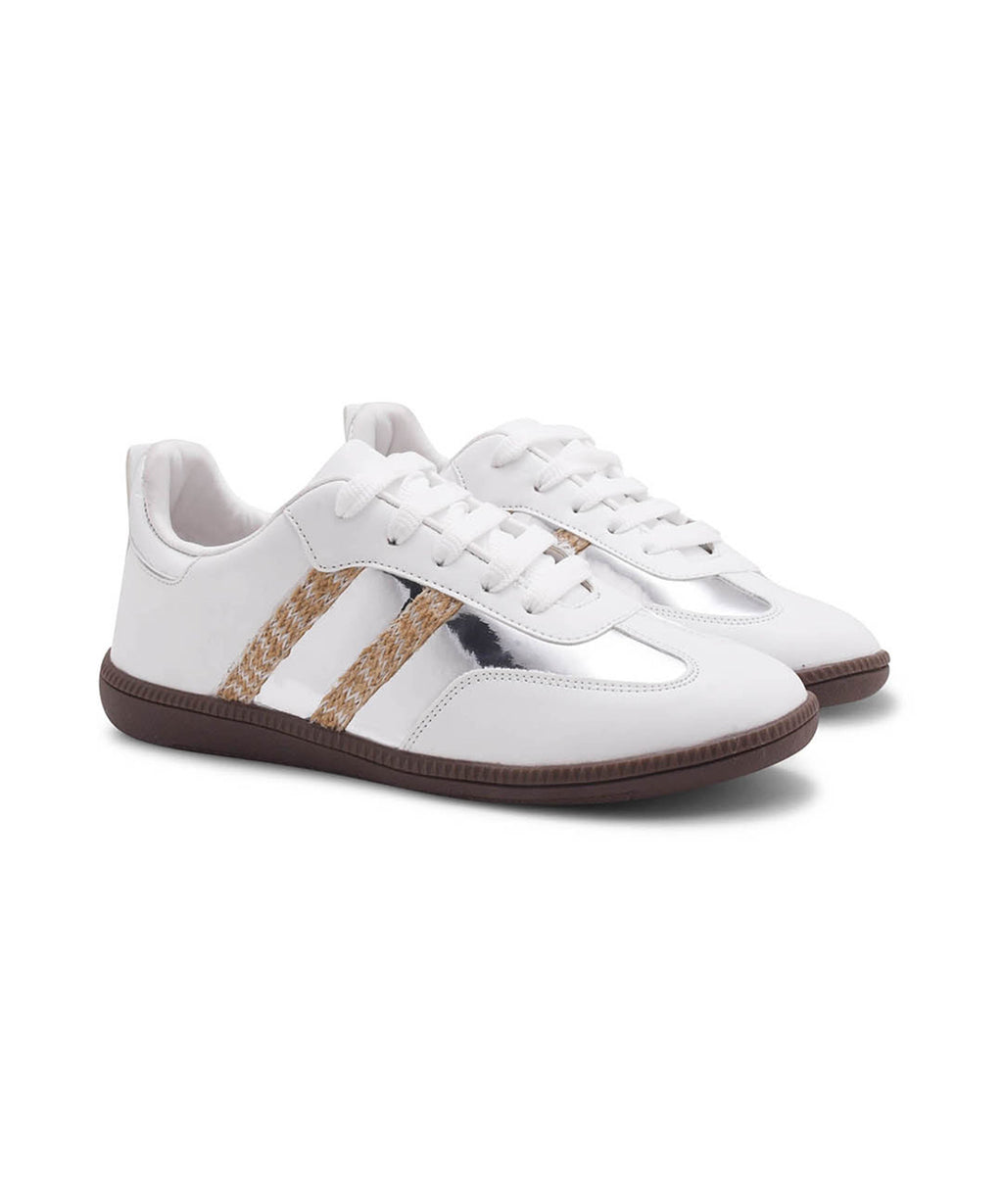 Trendy Sneakers with Metallic Panels & Braided Detailing