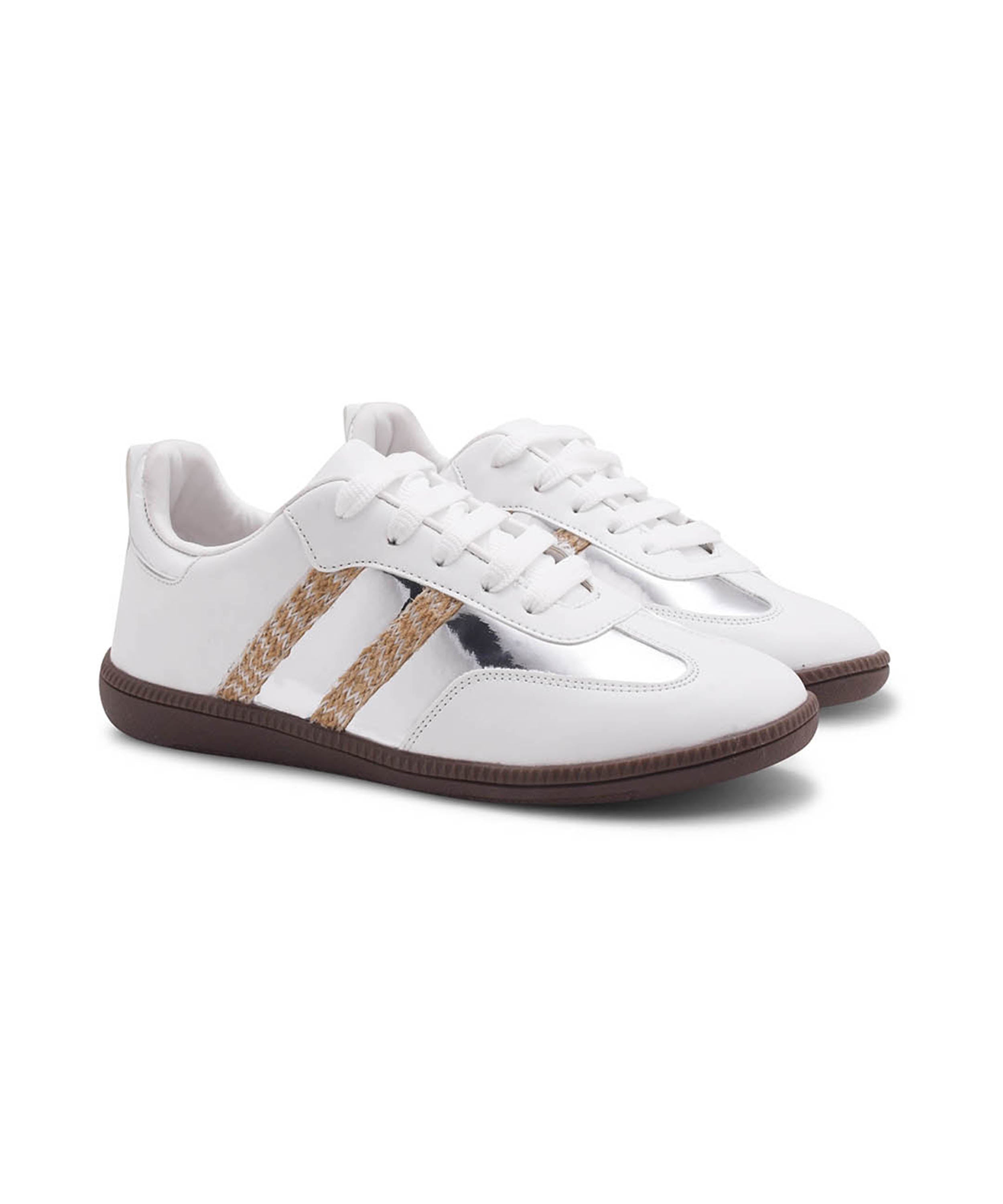 Trendy Sneakers with Metallic Panels & Braided Detailing